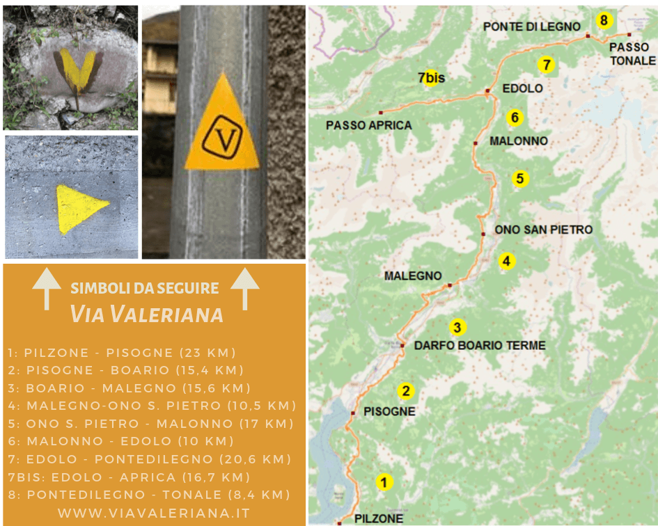 Le tappe della Via Valeriana, da Pilzone al Passo del Tonale